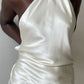 Robe de soirée courte en satin, couleur unie, élégante, épaules dénudées, couleur champagne, robe de soirée d'anniversaire, nv2538