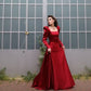 Red simple square neck elegant charming long sleeve long wedding dress ball gown evening dress nv2841