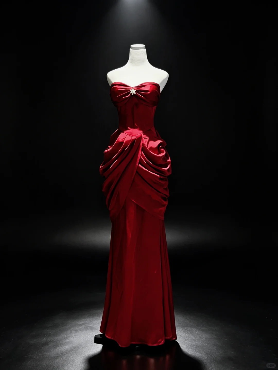 Burgundy Strapless Long Satin Formal Gown Draped Ruched Mermaid Evening Dress  NV6958
