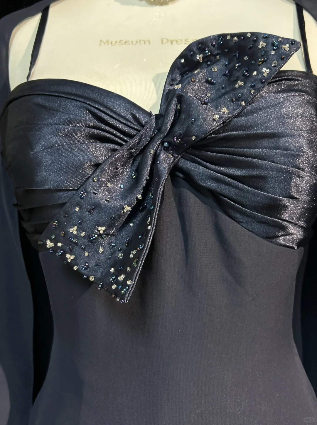 Navy Spaghetti Strap Midi Homecoming Dress Satin Bodice Rhinestone Bow Chiffon A-Line Vintage Cocktail Evening Gown  NV6909