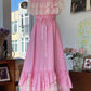 Pink sweet and elegant A-line ruffled long lace princess ball gown evening dress graduation dress Party Dresses nv3285