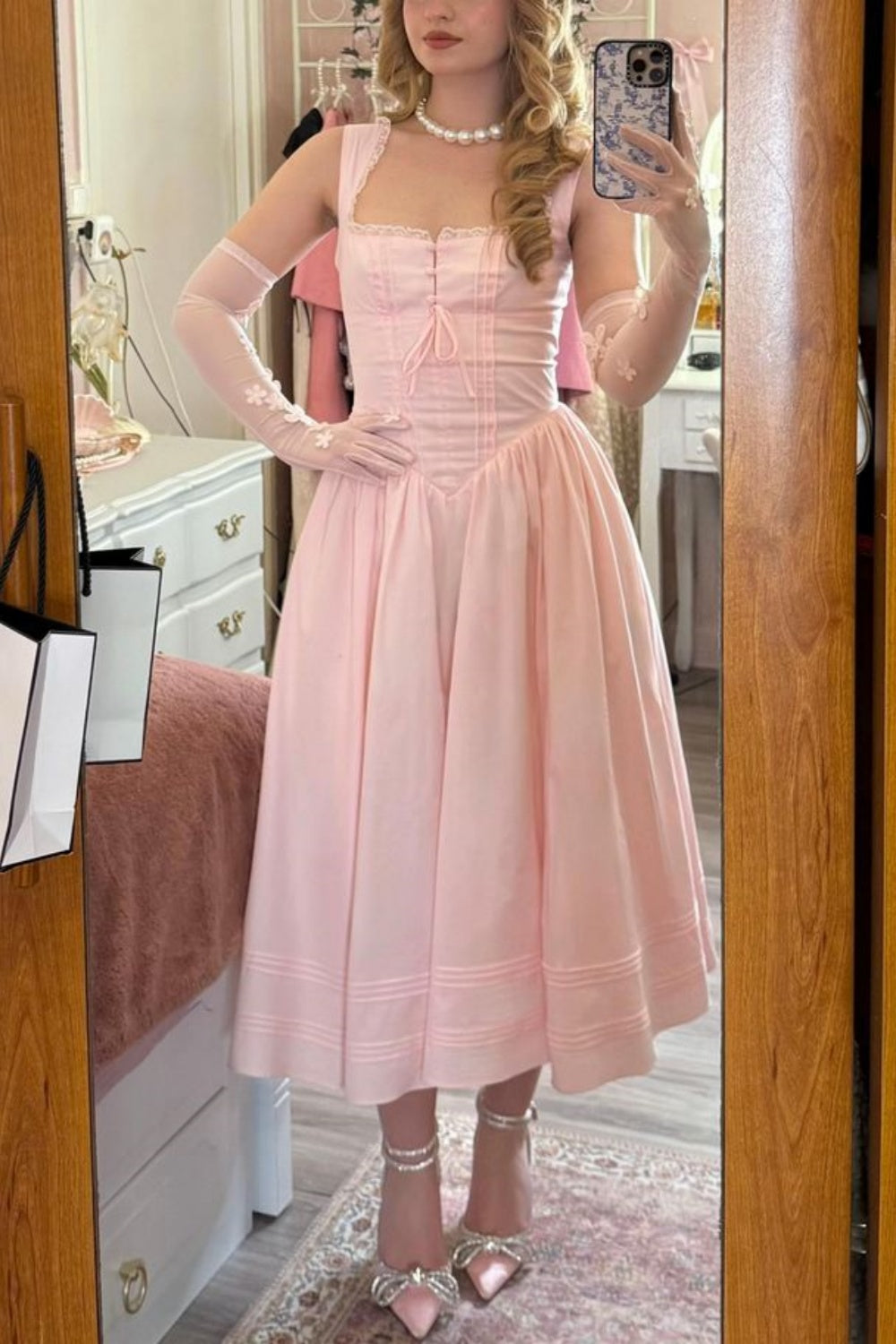 NiceVestidos - Robe de bal mi-longue en mousseline de soie rose, tenue de soirée équestre NV5833
