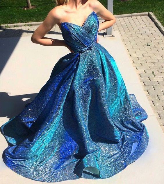 Blue Shiny Elegant A-line Long Sequined Ball Gown Evening Dress Party Dress Graduation Dress nv3488