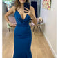 Blue simple and elegant A-line V-neck mermaid long prom dress evening dress party dress nv2438