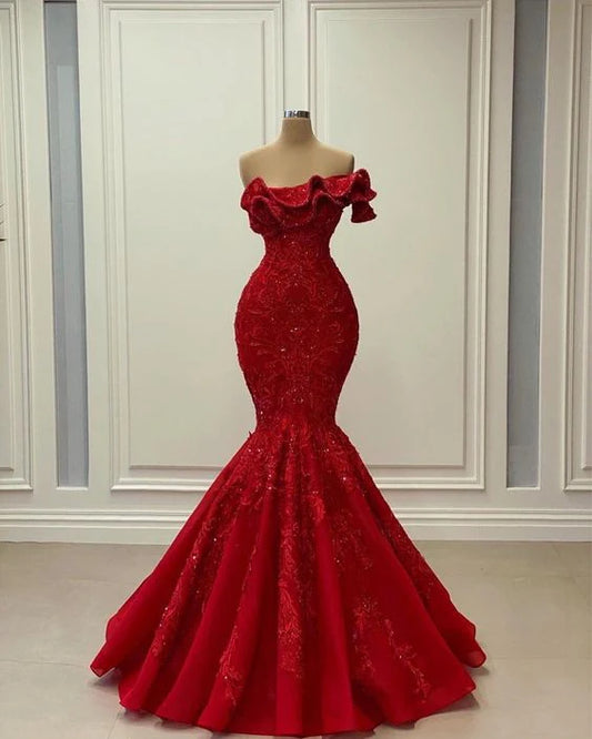 Red Shiny Elegant Long Mermaid Slim Sequined Ball Gown Formal Evening Dress Party Dress nv3472