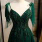 A-Linie, schulterfrei, Tüllspitze, dunkelgrün, langes Ballkleid, langes Abendkleid, nv1648