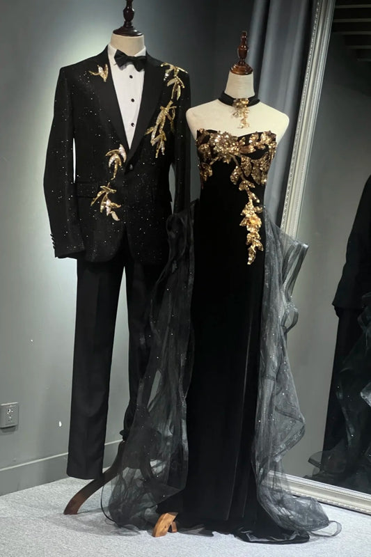 Schwarzes, wunderschönes, langes Tüllballkleid mit goldenem Unterton NV6626