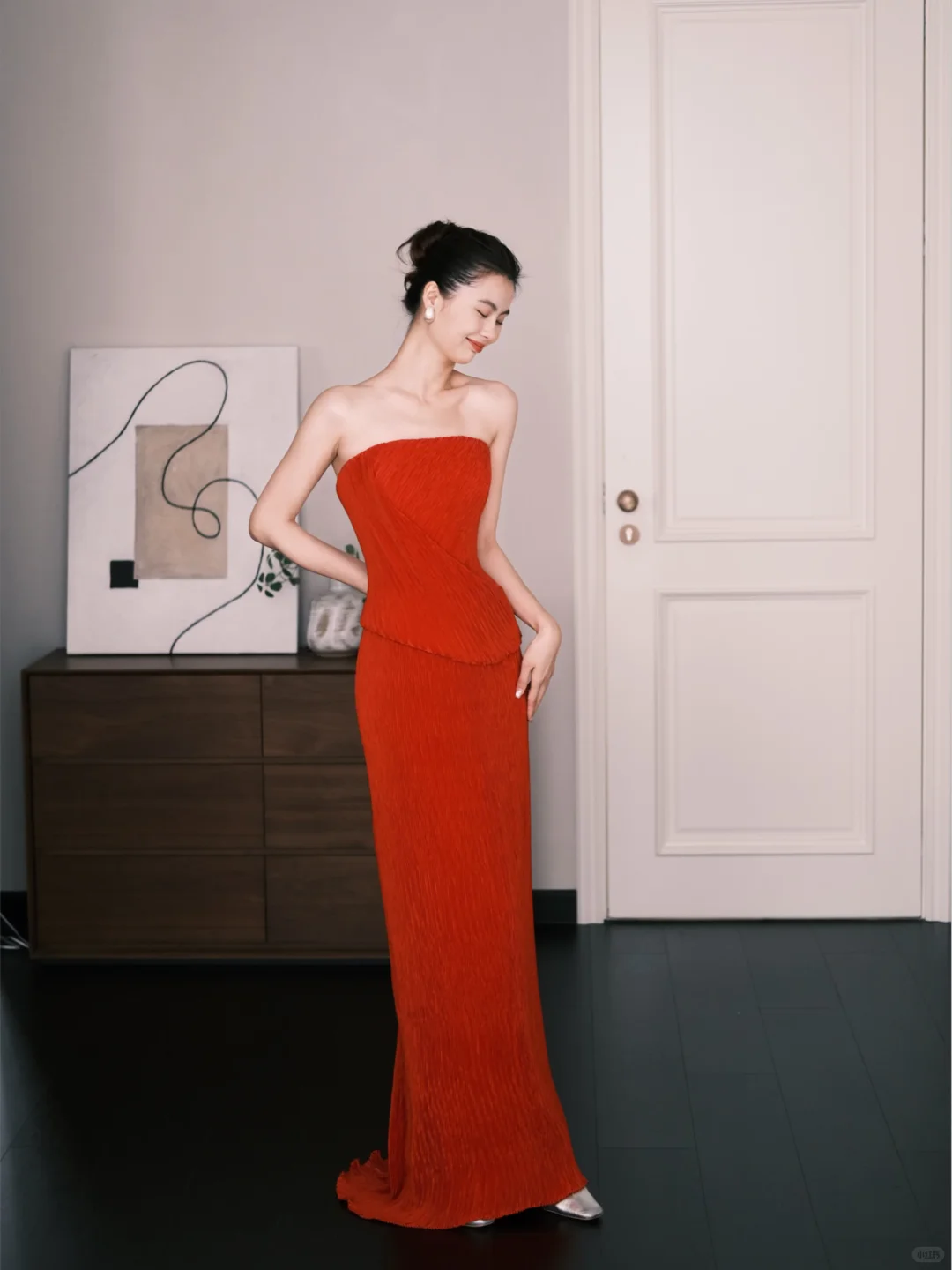 Strapless Pleated Mermaid Evening Gown Red Fitted Wedding Reception Dress  NV7255