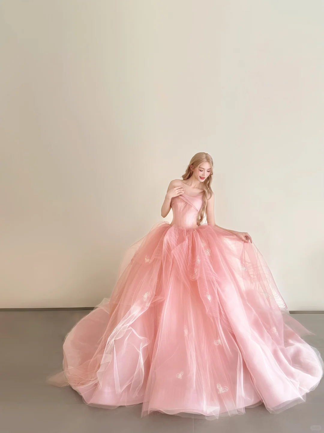 Dusty Pink One Shoulder Tulle Ball Gown Butterfly Embroidery Prom Dress  NV7180