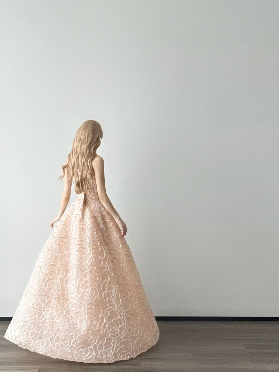 Strapless Nude Pink Ball Gown Prom Dress, Rose Beaded Embroidery Evening Gown  NV7112