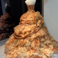 Caramel Orange Strapless Ball Gown Lace Beaded Corset Ombre Ruffle Tulle 3D Floral Prom Dress  NV6948
