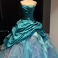 Turquoise Strapless Ball Gown Beaded Rhinestone Ruffle Tulle Formal Dress  NV6962