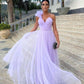 Robe de soirée longue en tulle violet clair, coupe trapèze, longueur au sol, robe de demoiselle d'honneur, nv11