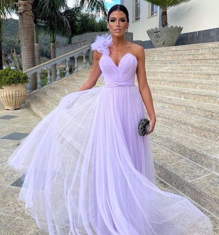 Robe de soirée longue en tulle violet clair, coupe trapèze, longueur au sol, robe de demoiselle d'honneur, nv11
