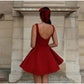 Burgunderrotes Minikleid mit eckigem Ausschnitt, sexy Partykleid mit hoher Taille, Homecoming-Kleid, Ballkleid nv2088