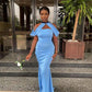 Blue stylish elegant strapless long satin ball gown nv2928