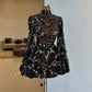 Schwarzes wunderschönes modisches, einzigartiges, glänzendes Pailletten-Kurzarm-Durchsicht-Ballkleid-Abendkleid-Partykleid NV3232