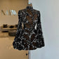 Schwarzes wunderschönes modisches, einzigartiges, glänzendes Pailletten-Kurzarm-Durchsicht-Ballkleid-Abendkleid-Partykleid NV3232