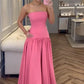 Pink solid color simple elegant pleated strapless tube top long ball gown evening dress party dress nv2489