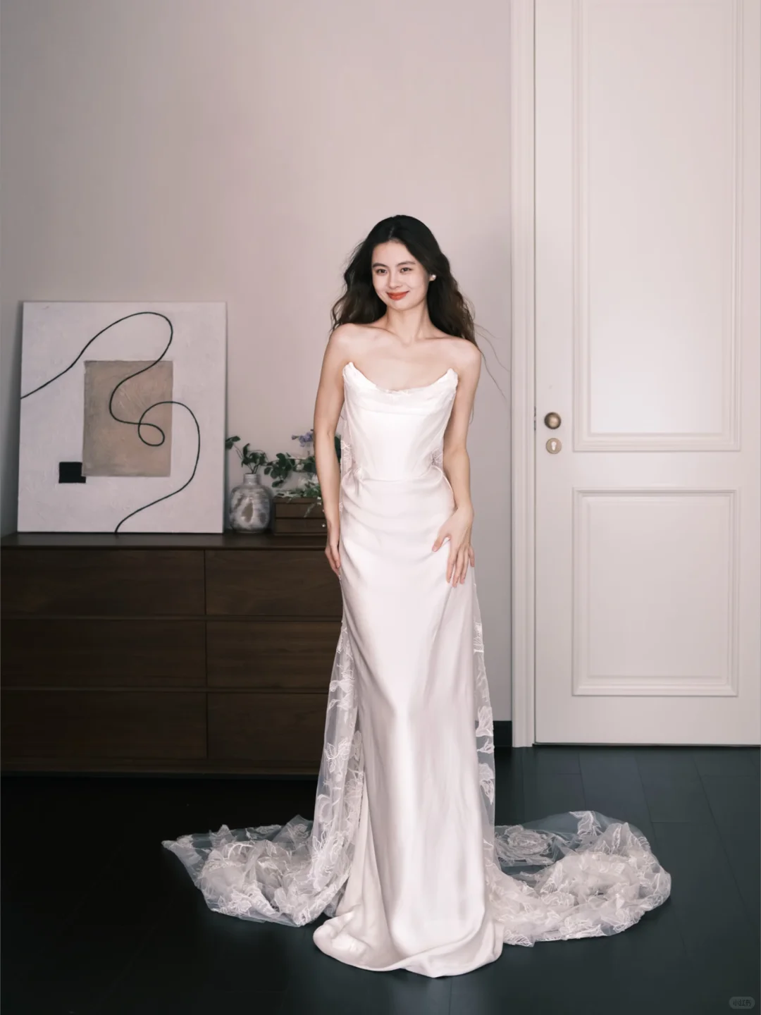 Strapless Cowl Satin Mermaid Bridal Gown with Lace Train  NV7338