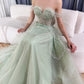 Green tulle shiny sequins sweetheart neck long prom dress evening dress nv2709