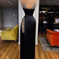 Black simple elegant V-neck rhinestone gorgeous long sexy ball gown evening dress nv2772