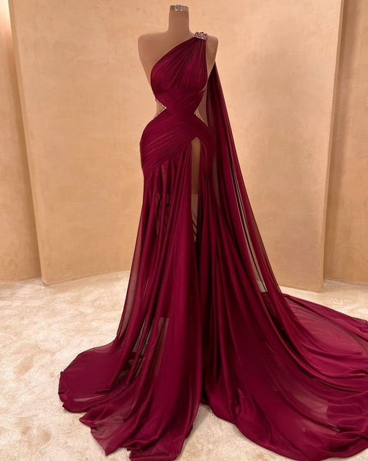 Red waist-baring fashion sexy elegant long slit ball gown evening dress nv3105