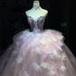 Lavender 3D Floral Tulle Long Evening Gown Strapless Puffy Ball Gown Prom Dress  NV7063