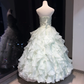 Light Mint Strapless Ball Gown Beaded Ruched 3D Rose Ruffle Organza Formal Dress  NV6960