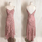 Robe de soirée longue en mousseline de soie rose clair, élégante et délicate, à bretelles spaghetti, à volants, motif floral, nv3673