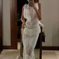 White Fashion Braided Tassel Long Slim Fit Evening Dress Party Dress nv2893