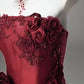 Robe de bal NiceVestidos - Bordeaux, tulle floral 3D, bustier, sans manches, traîne longue NV6181