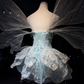 Light Blue Strapless Short Corset Formal Gown 3D Petal Fairy Wings Homecoming Dress  NV6955