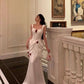 White Red Roses Decorated Satin Long Ball Gown Party Dress Evening Dress nv2319