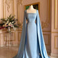 Blue simple elegant long sleeves long satin ball gown evening dress nv3130