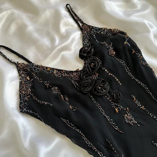 NiceVestidos--Black Exquisite Floral Beaded Short Chiffon Homecoming Dress Fairy Gown Nv5583