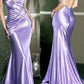 Robe de soirée élégante, col en V, bretelles spaghetti, longue, style sirène, slim, satin, empire, plissée, traînante, rose et violet, nv3933
