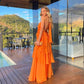 Orange halter backless ruffled long evening gown party dress wedding guest dress nv2978