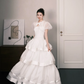 Square Neck Tiered Tulle Wedding Dress with Detachable Puff Sleeves  NV7379