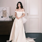 Off The Shoulder Satin Wedding Dress with Lace & Bow  NV7313