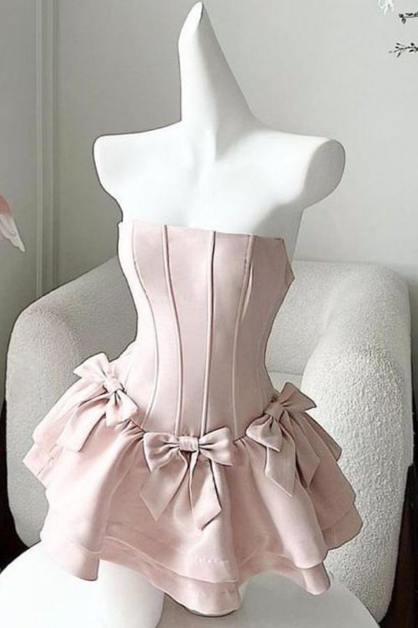 Rosa Süßes Kurzes Satin Homecoming Kleid Geburtstagsparty Kleid nv5258