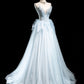 Hellblau elegante süße exquisite perlen lange tüll ballkleid abendkleid Graduation kleid erwachsene kleid nv3778