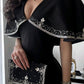 Black simple elegant cape style embroidered long ball gown evening dress party dress nv2421