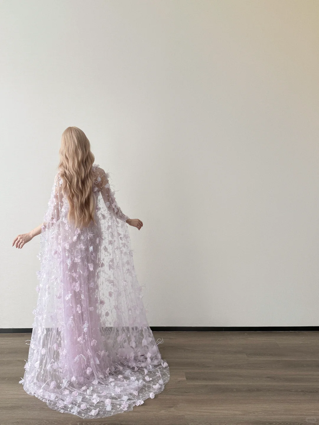 Strapless Lavender Mermaid Prom Dress With 3D Floral Cape  NV7119