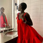 Robe de soirée courte ample à bretelles spaghetti rouge élégante nv2866