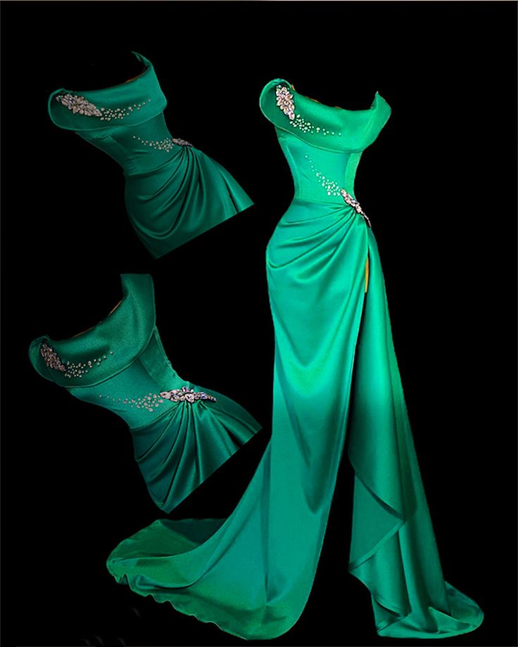 Robe de soirée longue en satin vert, élégante et élégante, style Baoshi, perlée, longueur au sol, fente latérale, sexy, robe de bal, robe de fête d'anniversaire, robe de bal nv3947