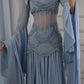 Fairy Luxury Court Style Hellblaues, perlenbesetztes, transparentes Abendkleid mit Schleppe – Hochzeits- und Ballkleid im Ozean-Stil NV6382