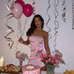 Rosa Schleife, schulterfrei, Mini, kurzes Homecoming-Kleid, Partykleid, Geburtstagskleid, nv2266