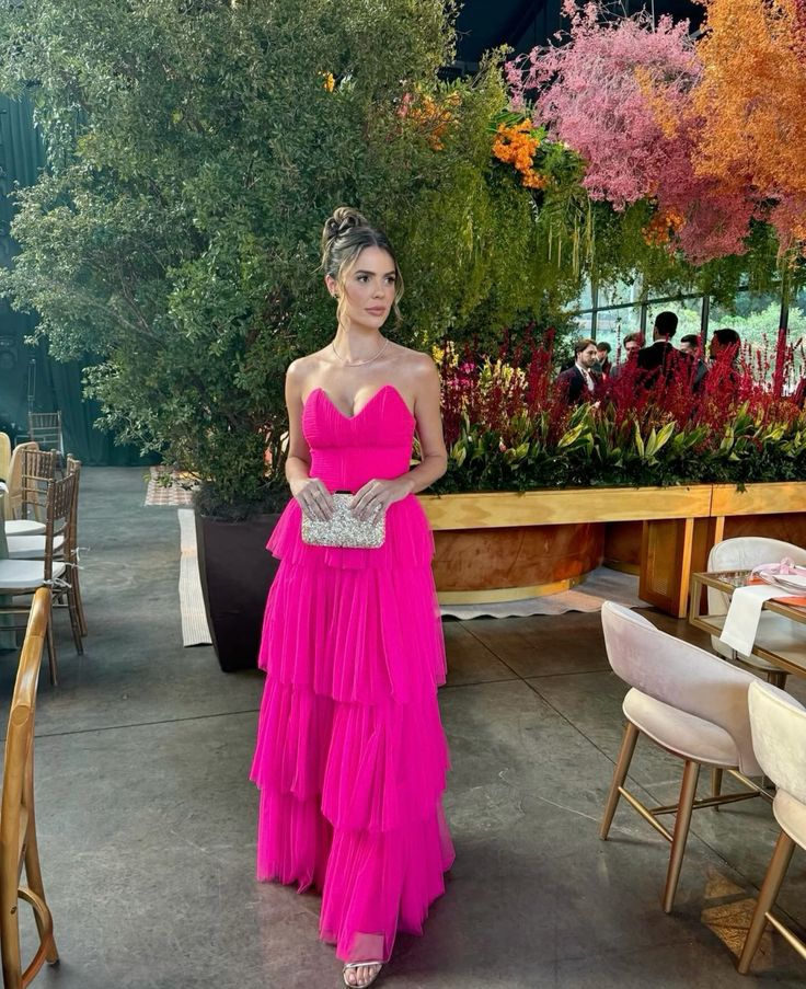 Pink Fashion Elegant Sweetheart Strapless Off-shoulder Tulle Layered Long Ball Gown Evening Dress Party Dress nv2507