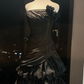 Black Strapless Vintage Formal Gown Ruched 3D Rose Bubble Tiered Long Train Evening Dress  NV6964